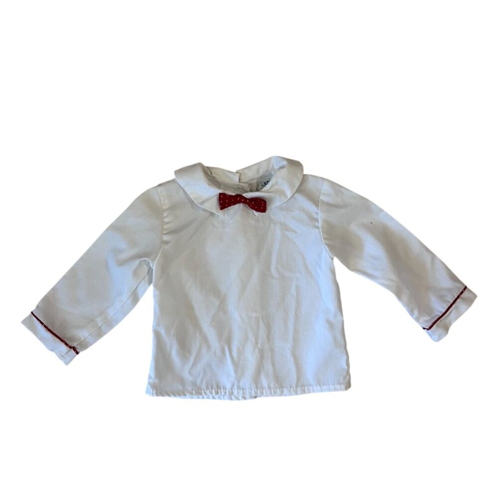 1980S White Vintage Boys Dress Shirt With Red Bow Tie 12 Months